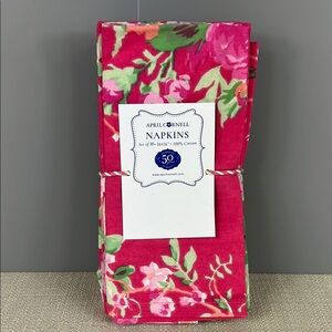 April Cornell Napkins Cottage Rose Pink Floral Cotton 16" x 16" Set of 10 NEW